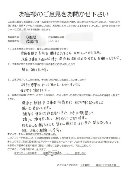 茂原市　K様　勝手口ドア交換工事